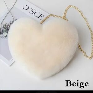 Beige Heart-Shaped Fur Bag
